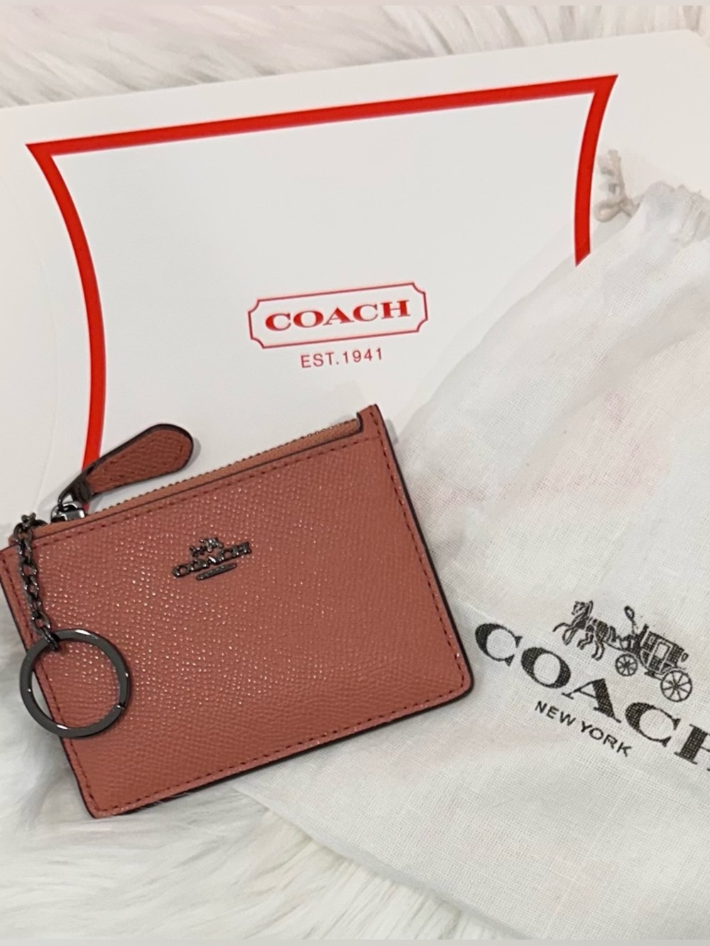🩷✨ NWT & DUSTBAG COACH MINI SKINNY ID  COIN CARD WALLET MAUVE PINK AUTHENTIC